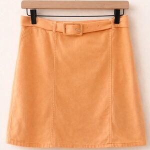 Loft Orange Creamsicle Belted Cotton Linen Skirt